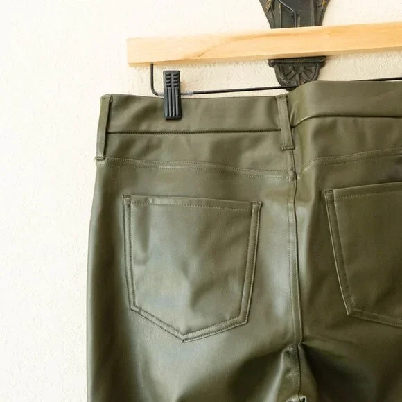 NYDJ Sculpt-Her Olive Faux Leather Straight Leg Pants Lift Tuck Women Size 4